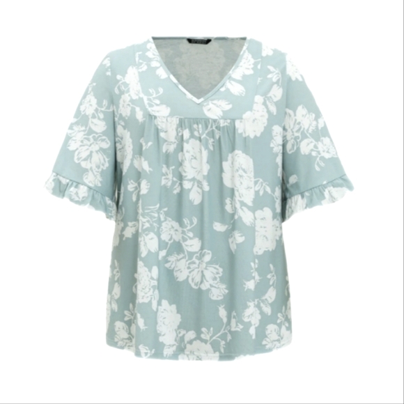 NWT BloomChic Women's 18-20(2X) Short Sleeve Top Green & White - Picture 11 of 16